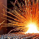 **

A visually striking close-up shot of a metal component undergoing heat treatment in a modern industrial furnace. Focus on the intense heat radiating from the metal, with a subtle gradient transitioning from bright orange to deep red. Sparks should be visible, and the texture of the metal surface should be highly detailed, showcasing the changes occurring at the microscopic level during the annealing process. The background should be blurred to emphasize the focal point. Keywords: heat treatment, annealing, metal, industrial, furnace, sparks, close-up, temperature gradient, metallurgy.

**