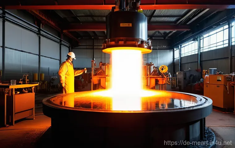 열처리 기법과 경도 조절 - **Image Prompt: The Metamorphosis of Metal**
    A dramatic, cinematic shot showcasing a glowing hot...