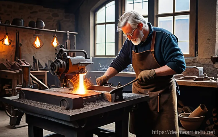 금속공예와 조명 디자인 - **"German Master Smith at Work: Forging a Modern Sculpture"**
A skilled German master smith, in ...