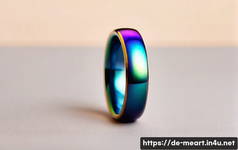 티타늄 공예 기술 - **Prompt 1: Iridescent Titanium Ring**
    "A macro shot of an exquisitely crafted titanium ring, sh...