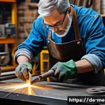 현대 금속공예 트렌드 - A modern blacksmith workshop scene blending traditional craftsmanship with advanced technology: a sk...