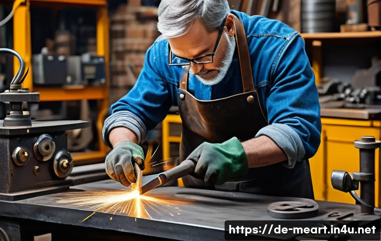 현대 금속공예 트렌드 - A modern blacksmith workshop scene blending traditional craftsmanship with advanced technology: a sk...