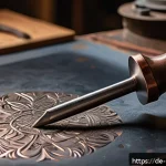 공예용 망치와 펀치 사용법 - A detailed close-up scene of a skilled artisan’s hands carefully holding a lightweight hammer with a...