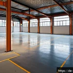 금속공예 공방 위치 선정 - A bright, spacious metal art workshop located in a modern German industrial park on the outskirts of...